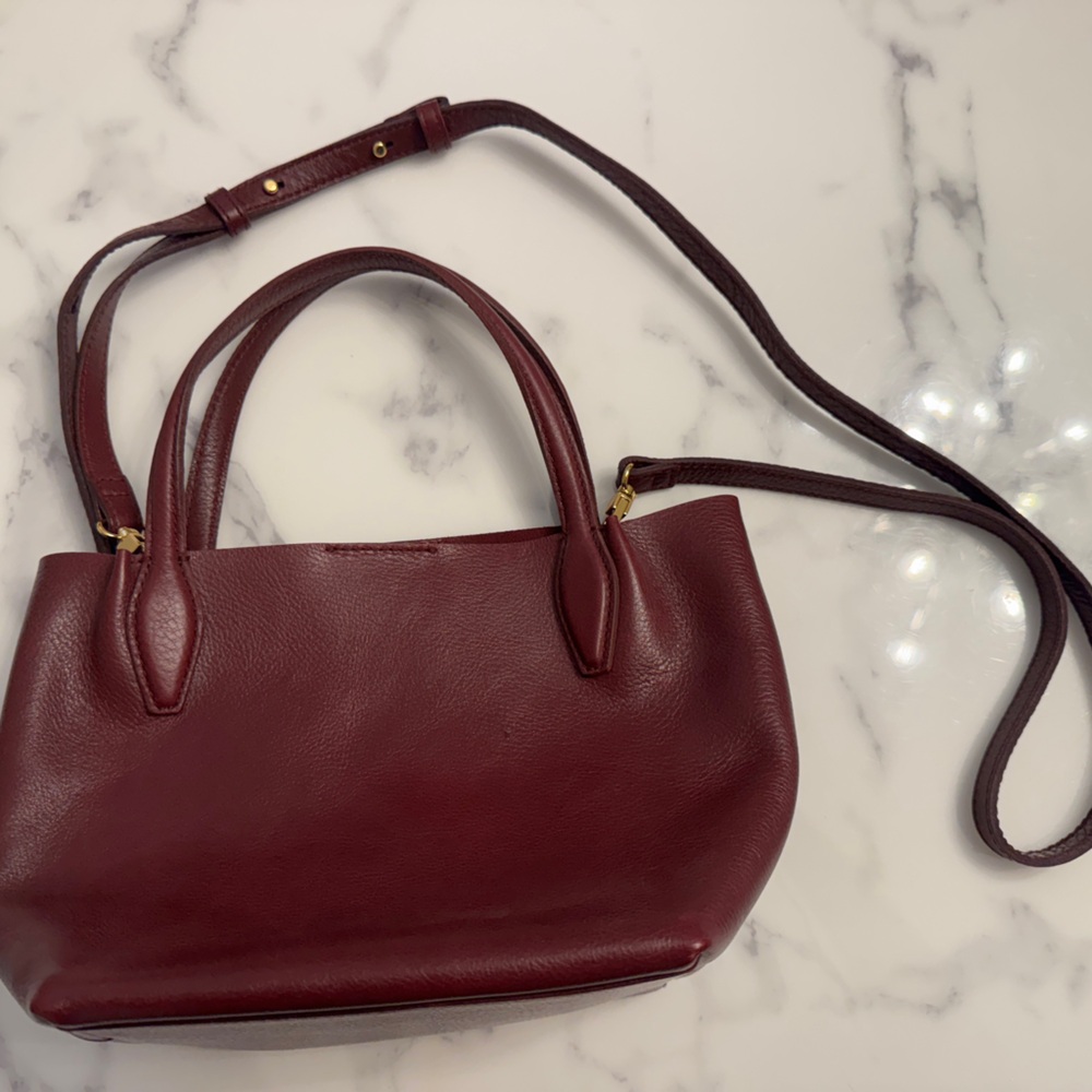 Madewell Mini Shopper Tote in soft grain pebbled leather, Deep Merlot